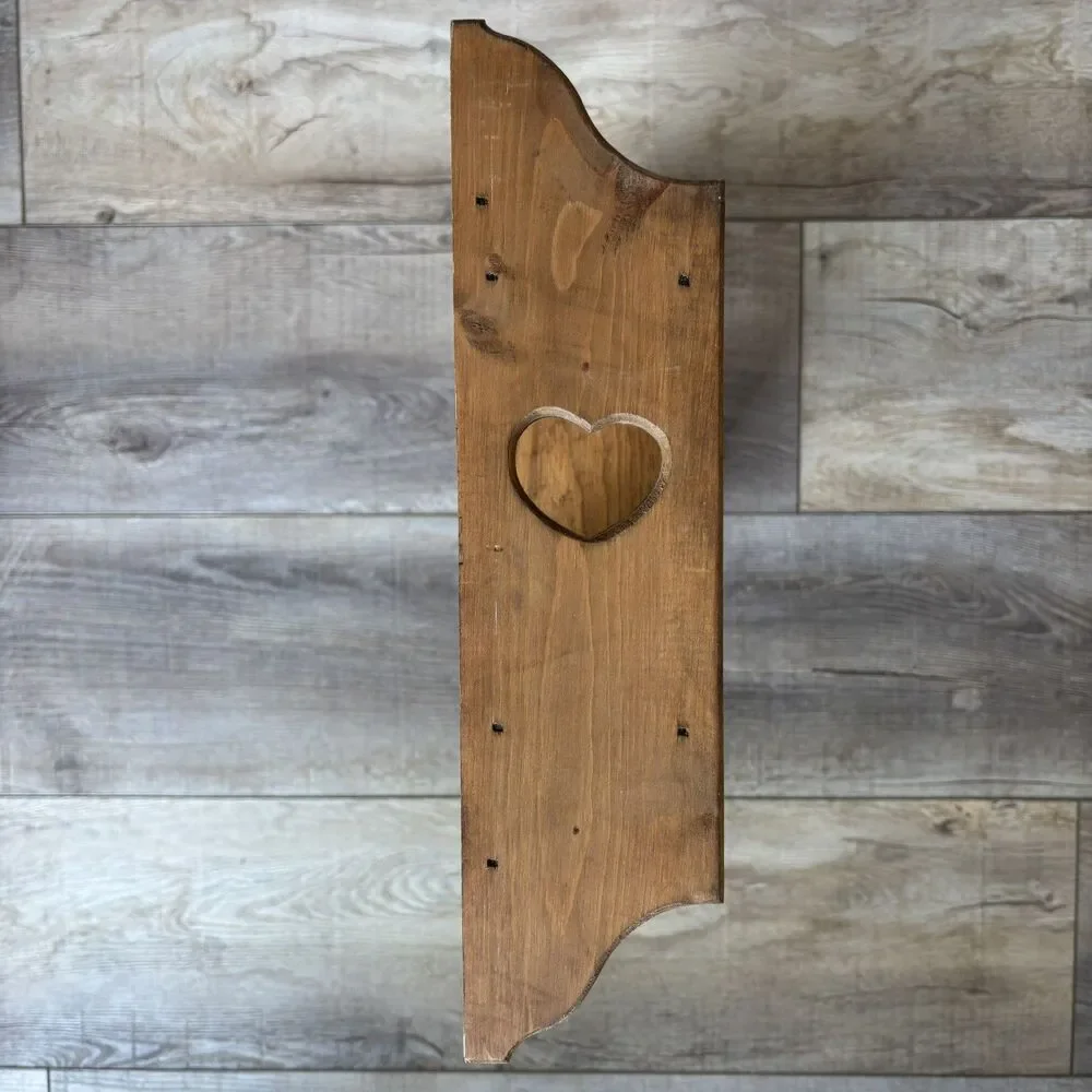 Vtg Wood Heart Door Wall Knick Knack Curio Trinket Shelf Knobs Cottage Farmhouse